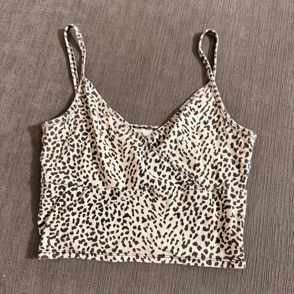 Y2K white leopard print ribbed crop cami, Size S 🐆